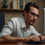 uomo che riavvia il computer