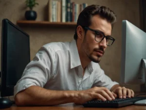 uomo che riavvia il computer