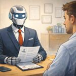 Persona che fa colloquio di lavoro con un robot