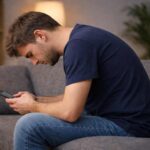 Persona ingobbita sullo smartphone