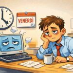 cartoon di persona stanca con pc che fuma